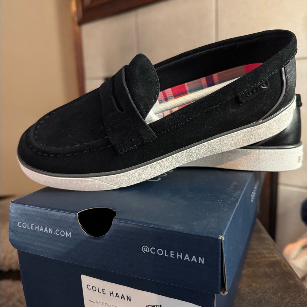 Cole Haan Black and White Slip-On Loafers